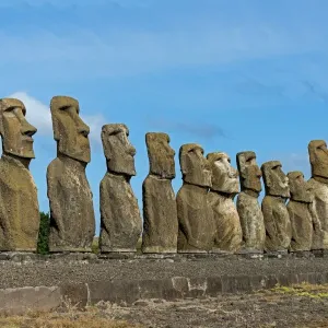 Row of Moai statues, Rano Raraku, Easter Island, Chile Row of Moai statues, Rano Raraku, Easter Island, Chile