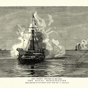 Royal Navy maneuvers, HMS Rodneys first shot at the enemy, Victorian warship