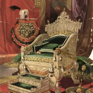 Royal Throne 1851 Print: An ivory throne with intricately carved details Royal Throne 1851 Print: An ivory throne with intricately carved details