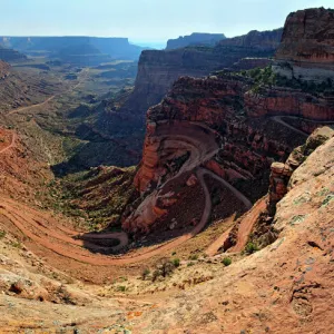 Rugged canyons of Shafer Canyon and the Shafer Trail Road, Island in the Sky plateau, Canyonlands National Park, near Moab, Utah, United States