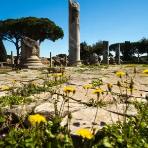 The ruins of the Forum in the Ancient Roman harbour city of Ostia Antica in Rome, Italy The ruins of the Forum in the Ancient Roman harbour city of Ostia Antica in Rome, Italy