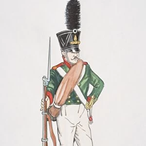 Russian Grenadier circa 1808, wearing summer uniform and holding musket