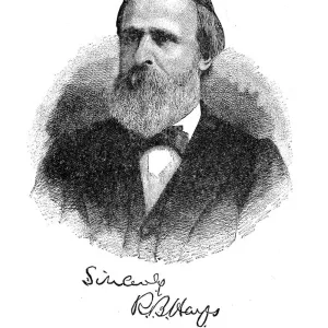 Rutherford B Hayes - USA President engraving with his signature 1888 Rutherford B Hayes - USA President engraving with his signature 1888