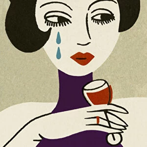 Sad Woman Drinking Wine