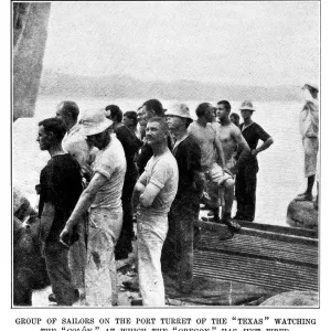 Sailors on the USS Texas watching the Spanish Destroyer Colon Sailors on the USS Texas watching the Spanish Destroyer Colon