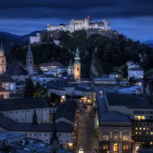 Salzburg and the Castle at Blue Hour Austria Salzburg and the Castle at Blue Hour Austria