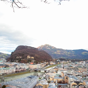 Salzburg rooftops and mountain range