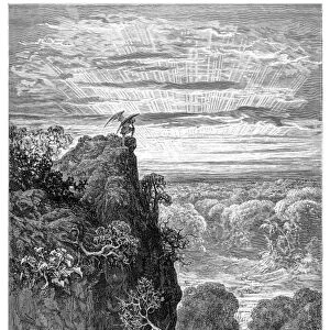 Satan Overlooking Paradise engraving 1885