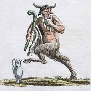 Satyr Handcoloured Copper Engraving Print