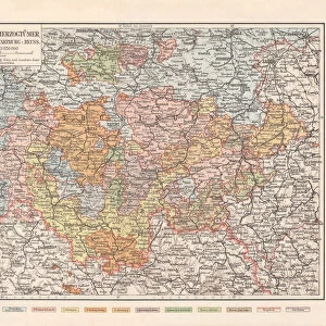 Saxon duchies, principalities Schwarzburg and Reuss (Germany), lithograph, 1897