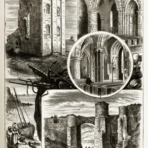 Scarborough Landmarks in Yorkshire, England Victorian Engraving, 1840 Scarborough Landmarks in Yorkshire, England Victorian Engraving, 1840