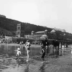 Scarborough Seaside 1913 Print: Children playing on the beach Scarborough Seaside 1913 Print: Children playing on the beach
