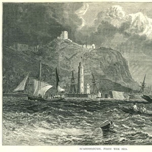 Scarborough seen from the sea (Victorian engraving)