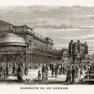 Scarborough Spa and Esplanade in Yorkshire, England Victorian Engraving, 1840
