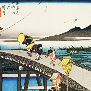 Scenery of Kakegawa in Edo Period, Painting, Woodcut, Japanese Wood Block Print