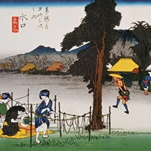 Scenery of Minakuchi in Edo Period, Painting, Woodcut, Japanese Wood Block Print