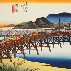 Scenery of Okazaki in Edo Period, Painting, Woodcut, Japanese Wood Block Print Scenery of Okazaki in Edo Period, Painting, Woodcut, Japanese Wood Block Print