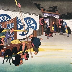 Scenery of Seki in Edo Period, Painting, Woodcut, Japanese Wood Block Print