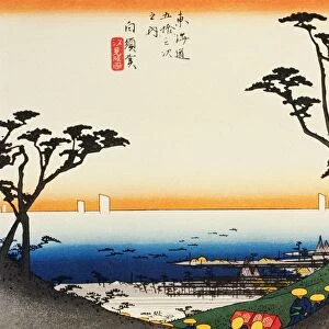 Scenery of Shirasuka in Edo Period, Painting, Woodcut, Japanese Wood Block Print