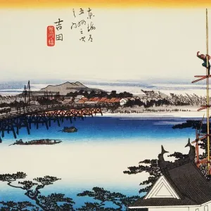 Scenery of Yoshida in Edo Period, Painting, Woodcut, Japanese Wood Block Print Scenery of Yoshida in Edo Period, Painting, Woodcut, Japanese Wood Block Print