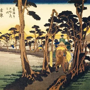 Traditional Japanese Woodblock Print of Yoshiwara Scenery Traditional Japanese Woodblock Print of Yoshiwara Scenery