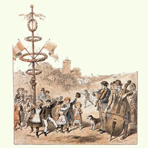 Scenes from a traditional English village fete, Children dancing around the maypole, Victorian 19th Century