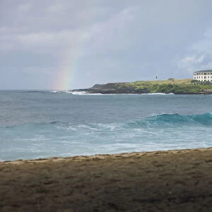 Scenic rainbow over Shipwreck Beach, Kauai, Hawaii, USA