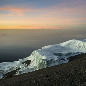 Scenic sunrise view of glaciers at Uhuru Peak, Kibo, Mount Kilimanjaro, Kilimanjaro Region, Tanzania