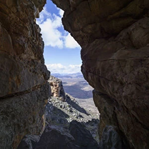 Scenic view through rock window, Wolfberg Cracks, Cederberg Wilderness Area, Western Cape Province, South Africa