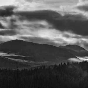 Black and White Print of Scottish Highlands Landscape with Stormy Weather Black and White Print of Scottish Highlands Landscape with Stormy Weather