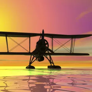 Seaplane landing, silhouette, 3D graphics Seaplane landing, silhouette, 3D graphics