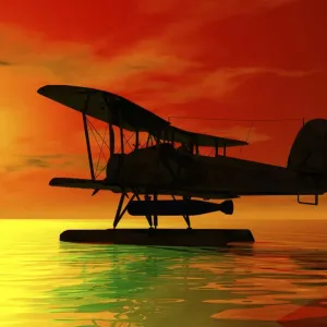Seaplane Landing Print at Sunset