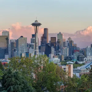 Seattle Downtown Cityscape during Sunset