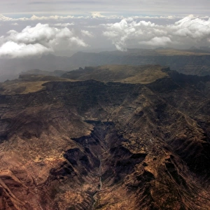 Semien mountains ridges view from plane