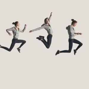 Sequence of female runner in the air