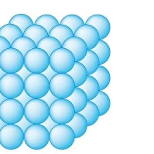 Series of digital illustrations showing states of matter with molecules are packed tightly together in a solid, liquid, and gas molecules