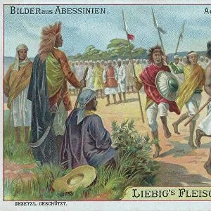 Series of pictures from Abyssinia, Ethiopia, war dance, digitally restored reproduction of a collector's picture from ca 1900