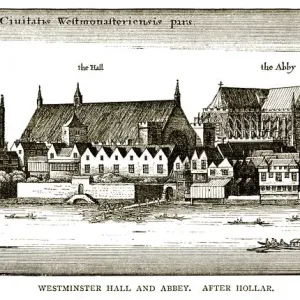 Seventeenth century view over the River Thames to Parliament House, Westminster Hall and Westminster Abbey Seventeenth century view over the River Thames to Parliament House, Westminster Hall and Westminster Abbey