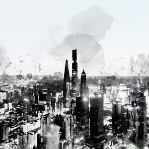 Shanghai skyline, night view, ink painting style Shanghai skyline, night view, ink painting style