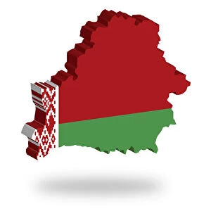 Shape and national flag of the Republic of Belarus, levitating, 3D computer graphics