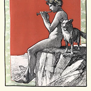 Shepherd boy playing flute with his dog, Art Nouveau, Jugendstil