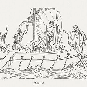 Ship of Menelaos, Greek mythology, wood engraving, published in 1880
