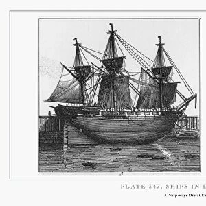 Ships in Drydock and in Port Engraving, 1851