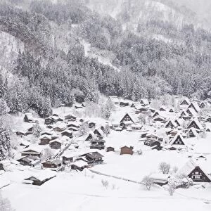 Shirakawa-go village with snow on winter. Japan