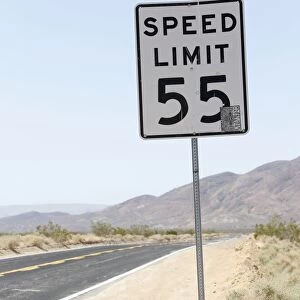 Sign, Speed Limit 55, on Calico Road, California, USA