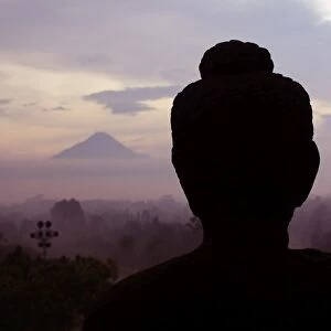 Silhouette of Buddha head at Borobudur
