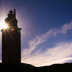 Silhouette of Hercules Tower at sunset
