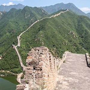Simatai area of the Great Wall with mountains and a lake