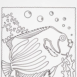 Simple line drawing of underwater tropical fish