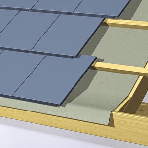 Single lap roof tiling, close-up